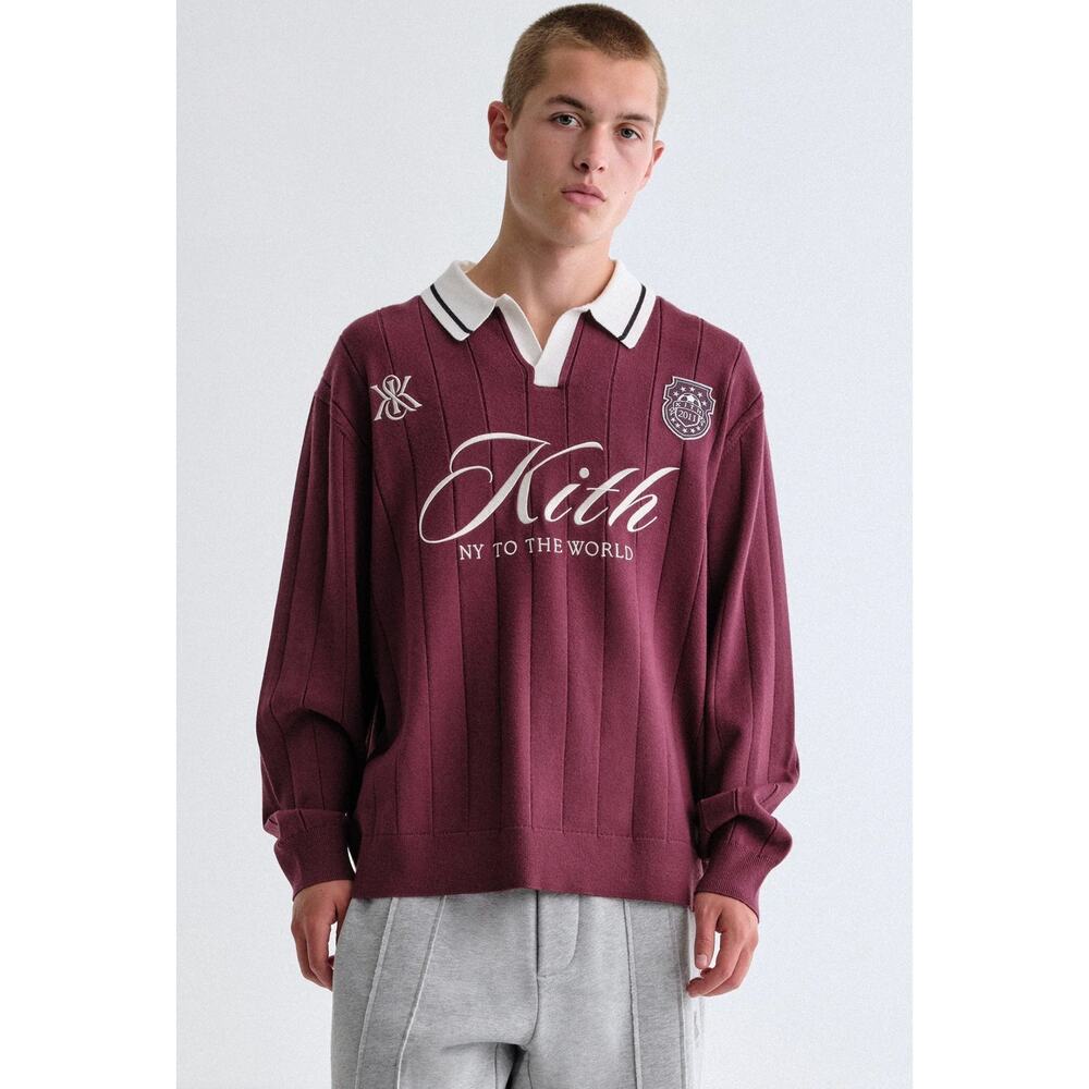 Kith Sweater Mens Medium Rugby Pullover in Essence Maroon Crest Knit Logo Preppy